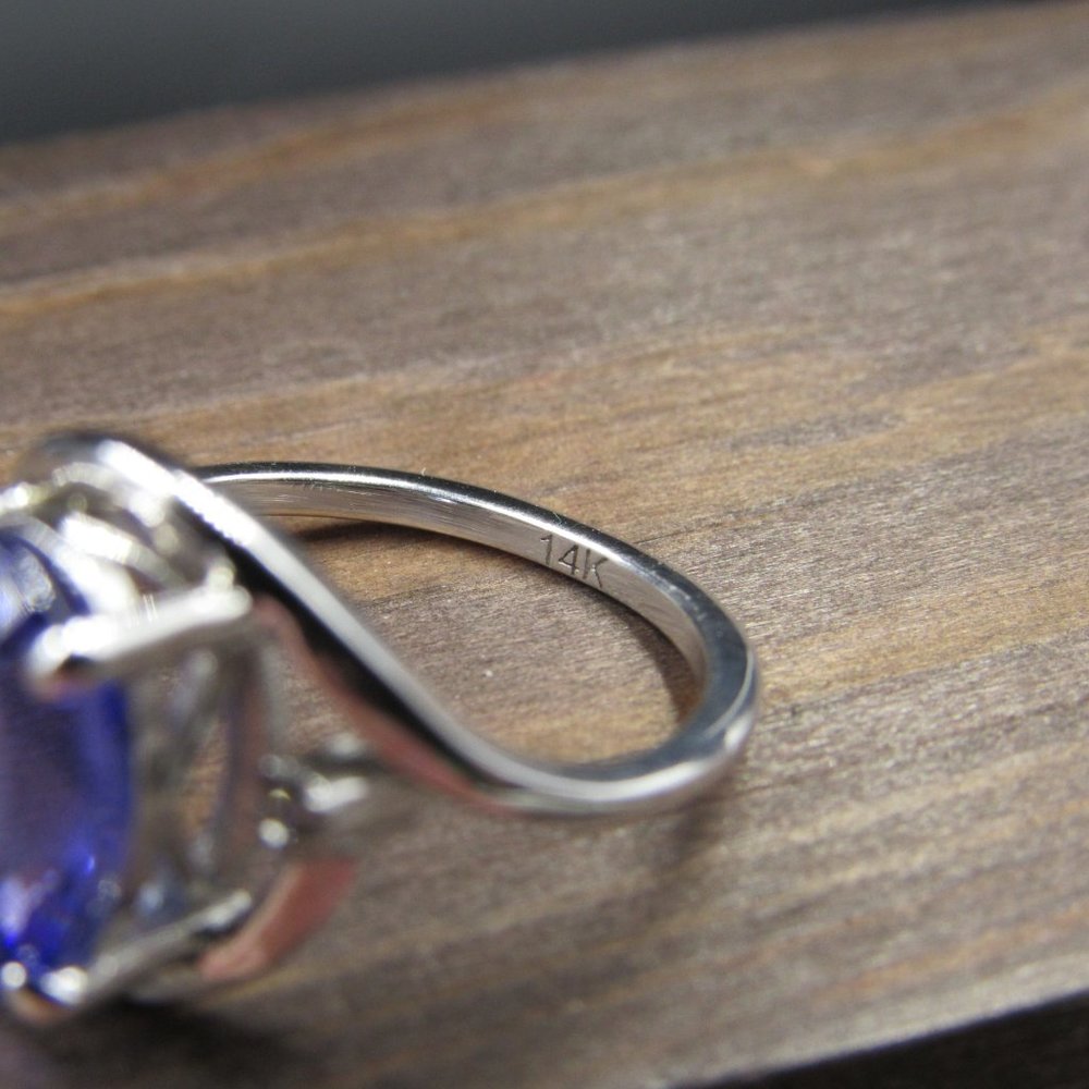 Size 6.25 14K White Gold 3.96 Carat Tanzanite Ring - Picture 5 of 11